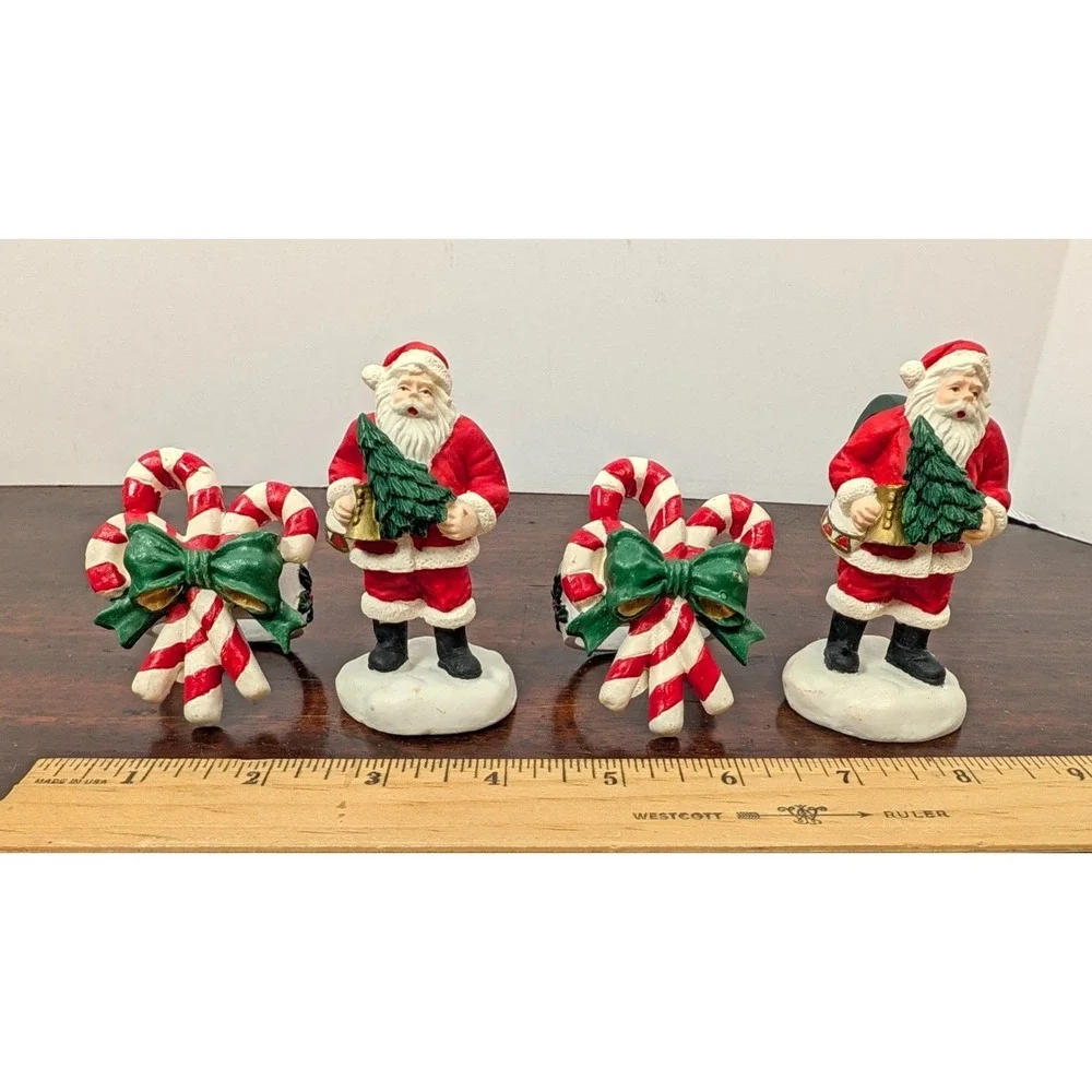 Vintage Santa Christmas Napkin Rings Set 4 Candy Cane Tree Holiday Table Decor
